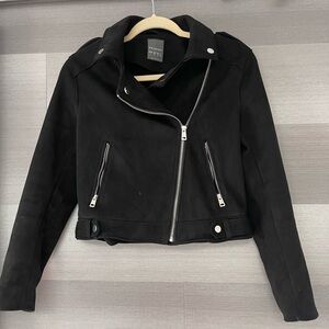 Black faux suede biker jacket, size US 6